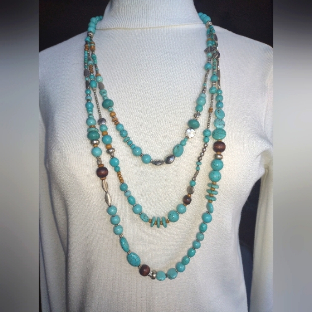 Southwestern Stone Necklace Three Strand